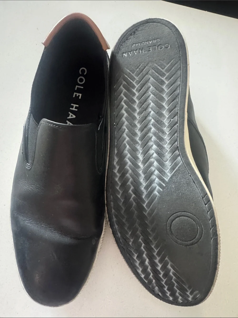 Cole Haan Black Leather Slip-On Sneakers with Brown Heel Tab